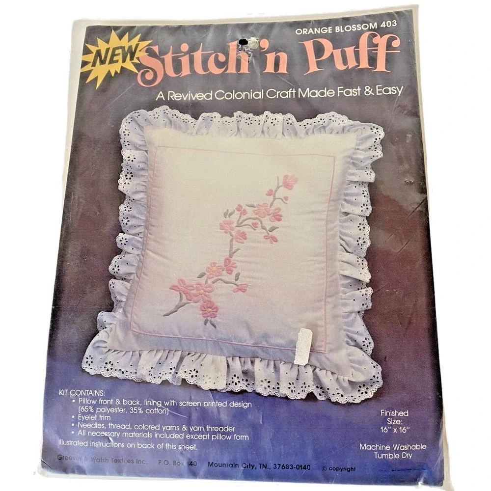 Vintage Needlework Craft Kit Pillow Floral Orange Blossom Cottage Core 16